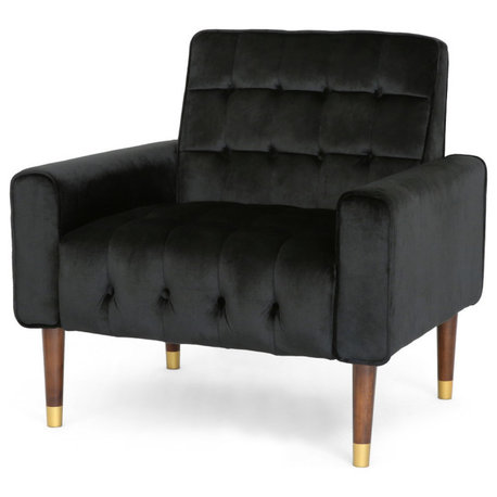 GDF Studio Betsy Modern Button-Tufted Waffle Stitching Velvet Armchair, Black