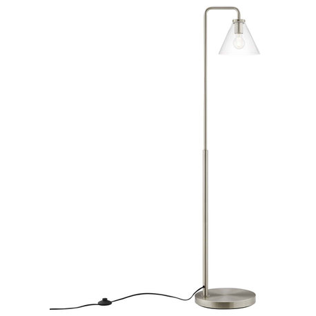 Element Transparent Glass Glass and Metal Floor Lamp, Satin Nickel