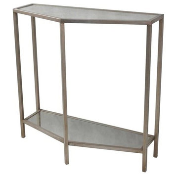 12" Metal and Glass Console Table, Antique Silver