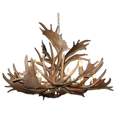 Reproduction Antler Fallow / Mule Deer Chandelier, Large, Parchment Shades