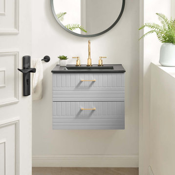 Sink Vanity Cabinet, Gray Black, Ceramic, Wood, Modern, Hotel Bathroom