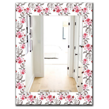 Designart Pink Blossom 3 Farmhouse Frameless Vanity Mirror, 24x32