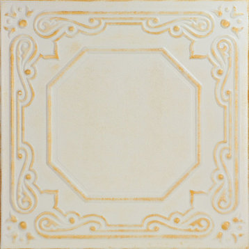 20"x20" Topkapi Palace, Styrofoam Ceiling Tile, White Washed Gold