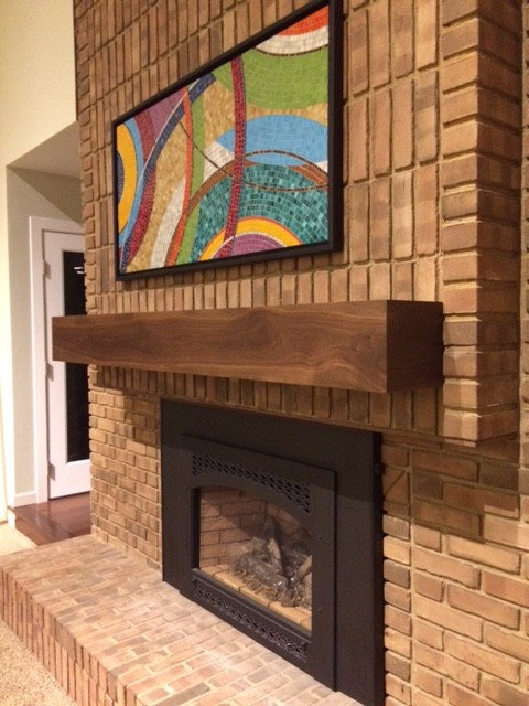 Walnut modern mantel