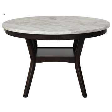 Benzara BM272103 Kate 47" Round Dining Table With Faux Marble Top, White/Black