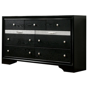 7 Drawers Wooden Dresser with Round Handle Design, Black