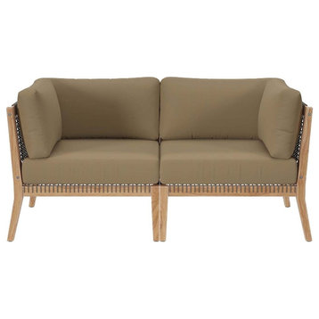 Modway Clearwater Teak Wood Fabric Outdoor Loveseat in Gray/Light Brown