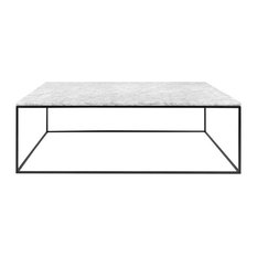 Gleam Rectangular Coffee Table, White Marble, Black Feet