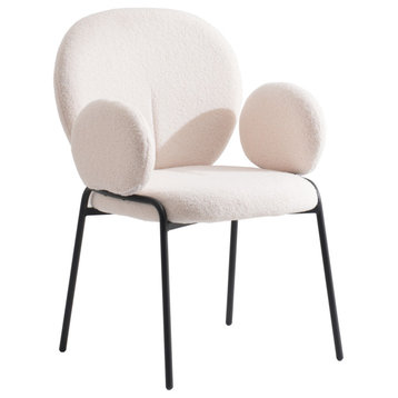 Celestial Boucle Dining Chairs Modern Upholstered with Iron Legs, White