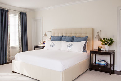 Bedroom - large transitional master dark wood floor bedroom idea in San Francisco with beige walls