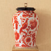 Adrial Global Orange Floral Bird Gold Bamboo Finial Porcelain Jar