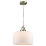 Innovations Lighting - Large Bell 1-Light LED Pendant, Antique Brass, Glass: Matte White Cased - One of our largest and original collections, the Franklin Restoration is made up of a vast selection of heavy metal finishes and a large array of metal and glass shades that bring a touch of industrial into your home.