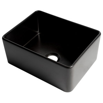 Undermount/Drop Fireclay Prep Sink, Black Matte, 24"x18", Square