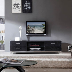 Promoter TV Stand in Black Oak and Polished Stainless Steel - Entertainment Centers And Tv Stands