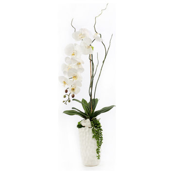 Tall Real Touch White Orchid Arrangement in White Vase