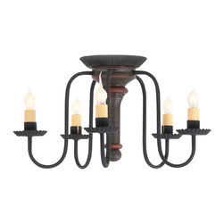 Handmade In USA - Wrought Iron and Distressed Wood Ceiling Light - Flush-mount Ceiling Lighting