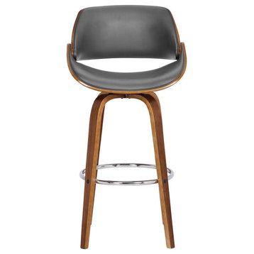 Armen Living Mona 26" Modern Faux Leather Counter Stool in Walnut and Gray