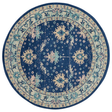 Nourison Tranquil TRA10 Navy/Ivory Round 5'3" x 5'3" Area Rug