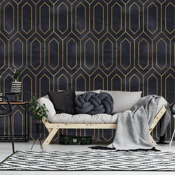 Hexagonal Black Gold Art Deco Wallpaper