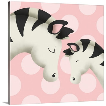 "Zebra Mommy and Baby on Pink" Wrapped Canvas Art Print, 20"x20"x1.5"