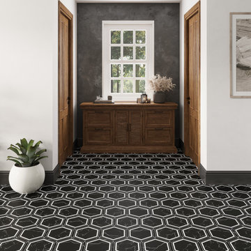 Montura Black and White Marbled Porcelain Hexagon Tile