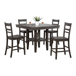 Sunset Trading - 5-Pc Square Pub Table Set with Storage Shelf in Gray - Indoor Pub And Bistro Sets