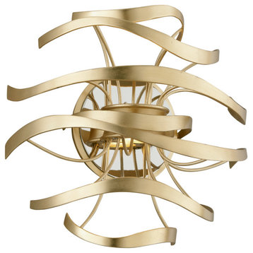 Calligraphy LED Wall Sconce, Gold Leaf W Polished Stainless