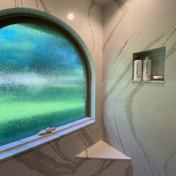 Corner shower bench and shower niche