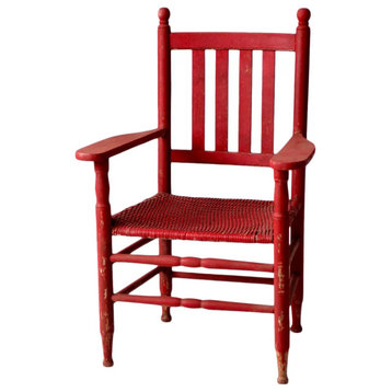Consigned, Antique Red Wicker Seat Arm Chair