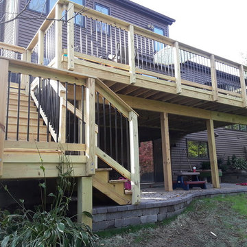 Multi Level Wood Deck and Belgard Patio by Woodridge, IL Deck Designer