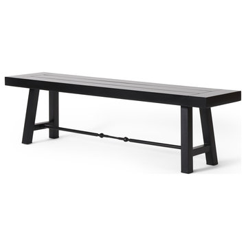 GDF Studio Cana Outdoor Teak Acacia Wood Bench With Rustic Metal Accents, Black