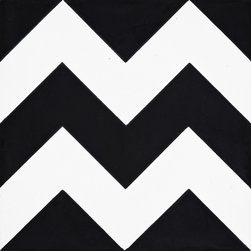 Moroccan Mosaic and Tile House - Jerada Handmade Cement Tile, Black/White, Sample - Wall And Floor Tile