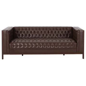 Elias Faux Leather Tufted 3 Seater Sofa, Dark Brown + Espresso