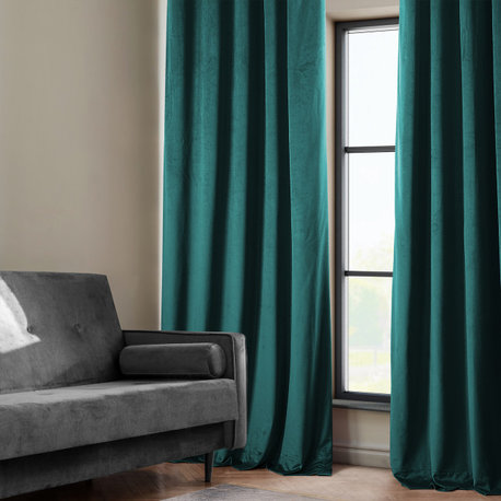 Heritage Plush Velvet Curtain Single Panel, Deep Sea Teal, 50"x84"