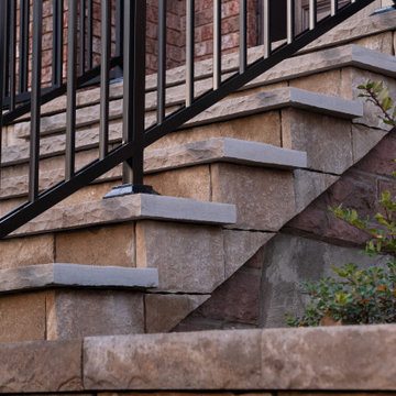 Custom Front Entrance Stonework & Retaining Wall Landscape Design