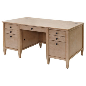 Pemberly Row Modern Wood Double Pedestal Wood Desk Fully Assembled Light Brown