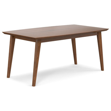 Draper Solid Wood Mid Century Rectangle Dining Table, Walnut Veneer