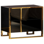 Homary - Rimh Black Lacquer Bedroom Nightstand Stainless Steel in Gold - Bring the simple yet stylish statement to your bedroom with this contemporary nightstand. The nightstand features the refined lacquer surface that is easy to clean and blend with nearly any ensemble. Coming with 2 drawers, it offers a large capacity for storage, otherwise, it ensures dust-free and privacy. Constructed from quality MDF, it offers long-lasting service while a refined stainless steel base provides sturdy support and stability. The perfect choice for accenting your existing furniture.