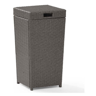 Picture of Pemberly Row Wicker Patio Trash Can in Weathered Gray - Outdoor Trash ...