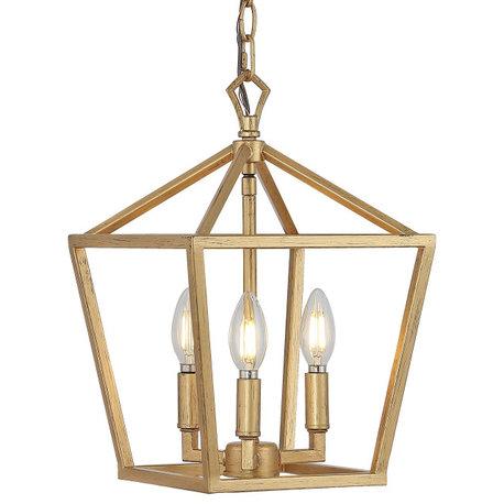 Pagoda Lantern Metal LED Pendant, Brass Gold, Width: 10"