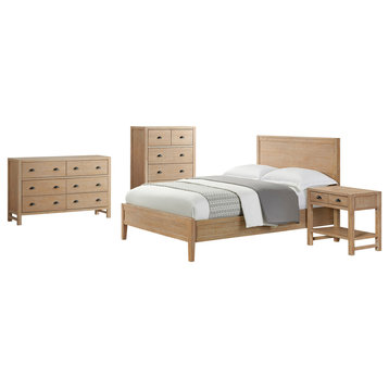 Arden Wood Bedroom Set With Queen Bed, Nightstand Withshelf, Chest, Dresser