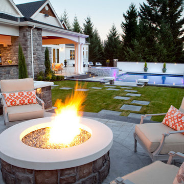 OUTDOOR FIREPIT with access to pool, bar & outdoor kitchen