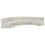 Meridian Furniture - Arc Vegan Leather Upholstered 7-Pc. U-Shaped Modular Sectional, Cream - Unleash modern opulence with the Arc Vegan Leather 7pc. Sectional. Crafted for the modern connoisseur, this Sectional injects an air of refined luxury into any space. Its sleek silhouette, upholstered in supple cream vegan leather, exudes timeless sophistication while the deep channel tufting adds textural intrigue, further elevating the chair's visual appeal. The modular design makes it a versatile chameleon, effortlessly adapting to your evolving needs and preferences. Whether you envision it gracing a chic living room corner, basking in the glow of a bedroom window, or adding a touch of drama to a home office, the Arc seamlessly complements your unique interior aesthetic.