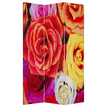 HomeRoots 1" x 48" x 72" Multi Color Wood Canvas Daisy And Rose Screen