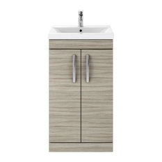 Athena Floor-Mounted Bathroom Vanity Unit, Driftwood, Narrow Rim Basin, 50 cm