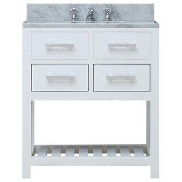 Madalyn Pure White Bathroom Vanity, Pure White, 30" Wide, No Mirror, One Faucet