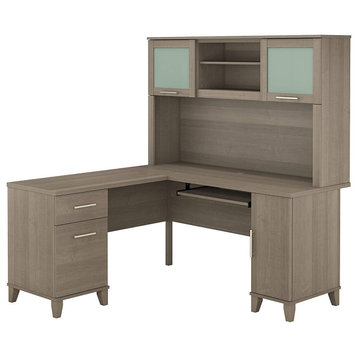 Transitional Desk, L-Shaped With Hutch, Perfect for Space Saving, Ash Grey