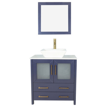 Vanity Art Vanity Set With Vessel Sink, Blue, 30", Led Touch-Switch Mirror