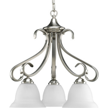 3-Light Chandelier, Brushed Nickel With Etched Shades