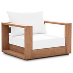 Meridian Furniture - Tulum Waterproof Fabric Upholstered Outdoor Chair, Off White - Make this Tulum teak outdoor patio chair the go to spot for relaxing and entertaining guest in your outdoor space. This chair features resilient water resistant white fabric making it the perfect spot to rest your feet and enjoy the company of friends or family while you take in the sunrise. Teak construction makes it a tough addition for the patio or porch and gives it the longevity and durability it needs to weather the elements with beautiful ease. Pair it with other items from the Tulum collection for a look that impresses from every angle.